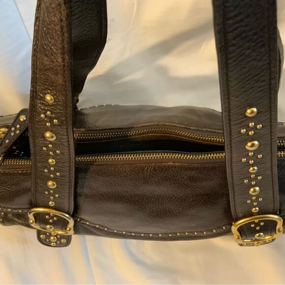MICHAEL KORS Brown Leather Studded LARGE Shoulder Bag Purse Vintage - Picture 10 of 16